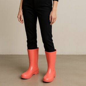 UGG Pink Rubber Waterproof Mid-Calf Rain Boot